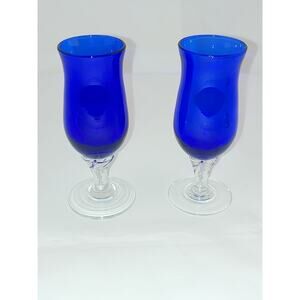 Set of 2 MCM Cobalt Blue and Clear Cordial Glasses